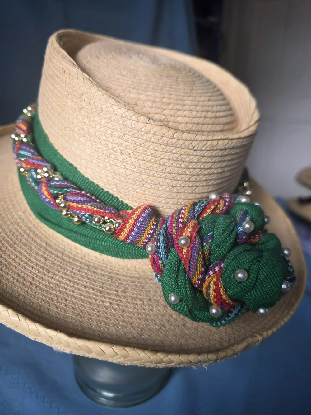 Vintage Guatemaya Handwoven Palm Leaf Sun Hat Sz 54 Quiché Guatemala Floral S